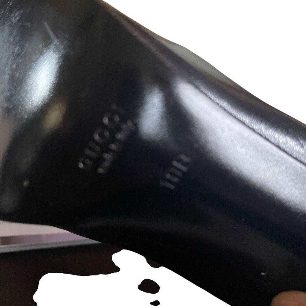 GUCCI SHOES HIGH HEEL BLACK LEATHER ROUNDED TOELINE PUMP SIZE 40 US 10 LUXURY - Picture 12 of 13